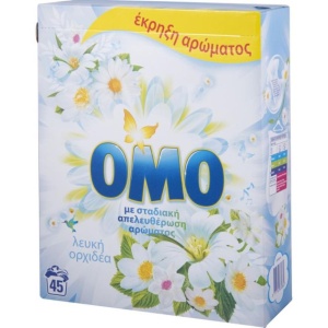 OMO Σκόνη Πλυντηρίου Ρούχων Λευκή Ορχιδέα 45μεζ.