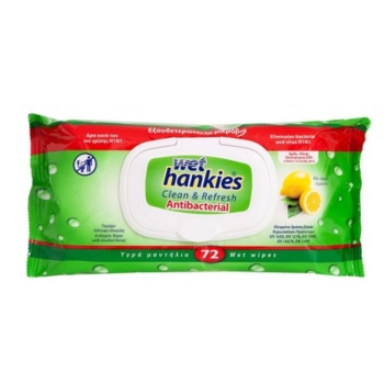 Wet Hankies Αντιβακτηριδιακά Υγρά Μαντηλάκια Lemon 72τμχ