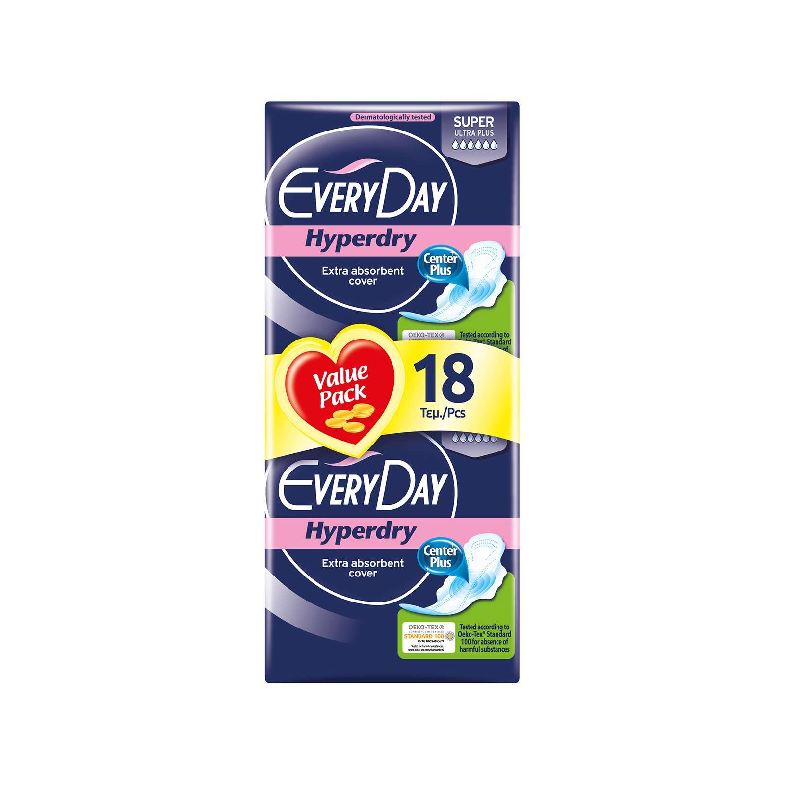 Everyday Hyperdry Super Ultra Plus Σερβιέτες Μεγάλου Μήκους Με Φτερά 18τμχ.