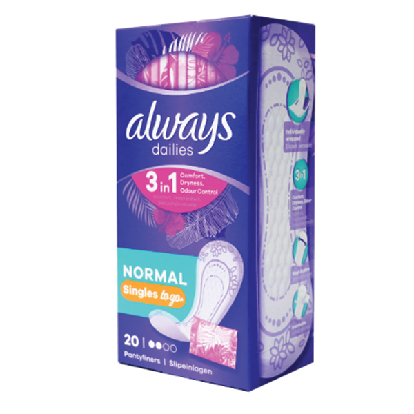 Always Dailies Normal Singles to Go Σερβιετάκια 20 Τεμάχια