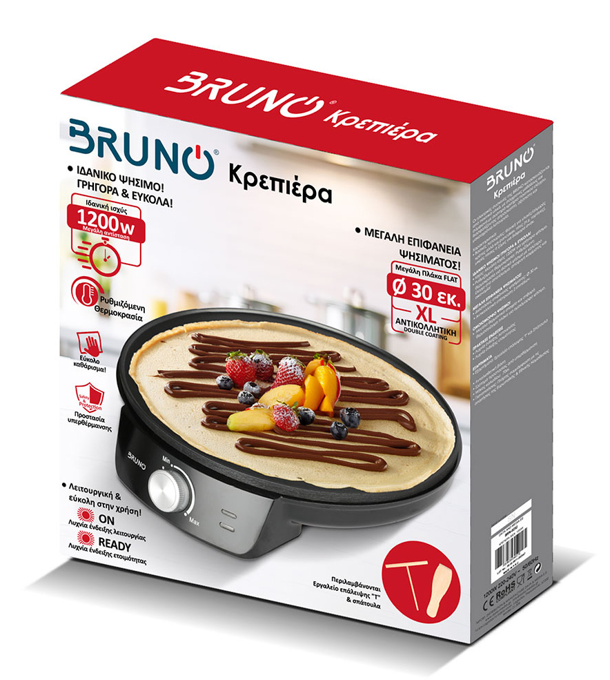 BRUNO ΚΡΕΠΙΕΡΑ 30ΕΚ. 1200W ΜΕ ΡΥΘΜΙΖΟΜΕΝΟ ΘΕΡΜΟΣΤΑΤΗ ΚΑΙ ΕΞΑΡΤ. ΜΑΥΡΗ